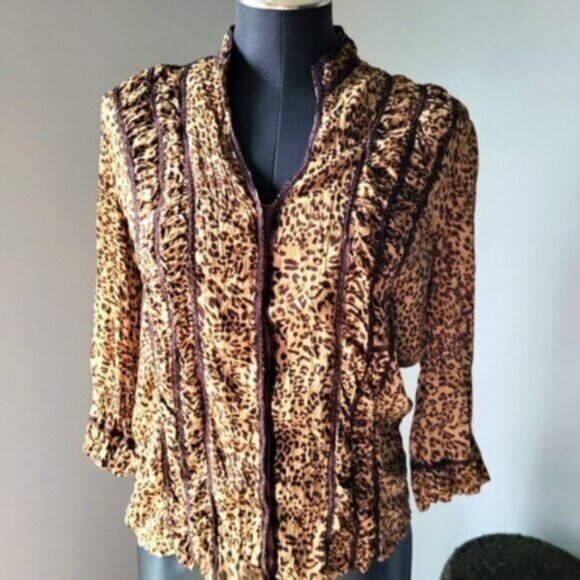 Retro Agora Animal Print Blouse Sz M - Picture 1 of 11